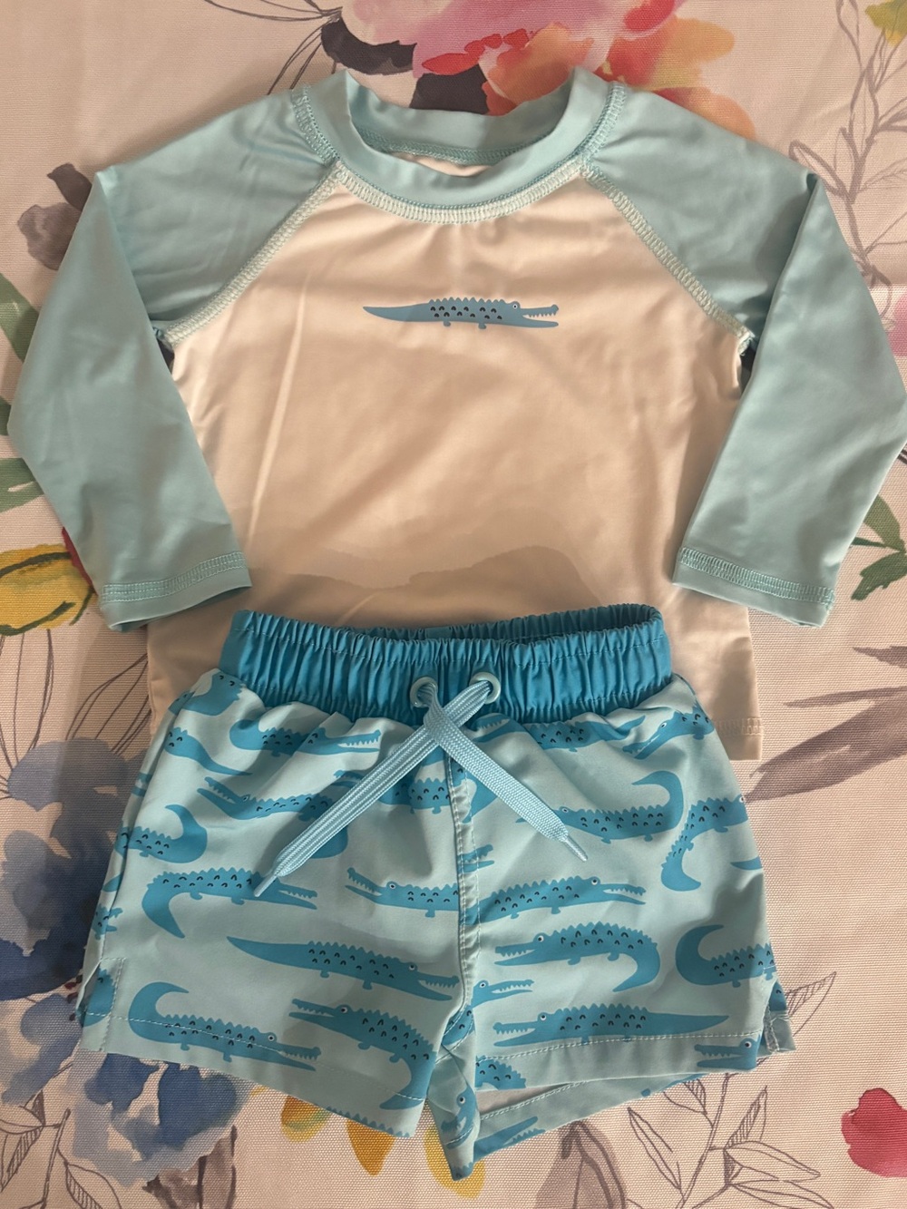 Kids Boys Light Blue Crocodile Rash Guard Swim Set